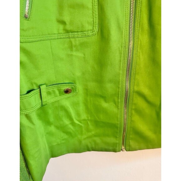 Peter Nygard Preppy Jacket Stretch Green Softshell Gold Zipper Woman 18” X 25” - Picture 8 of 11
